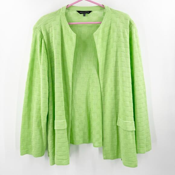 Ming Wang Jacket Size 3X Fern Green Check Textured Knit Plus Curvy Open Cardigan - Picture 1 of 14